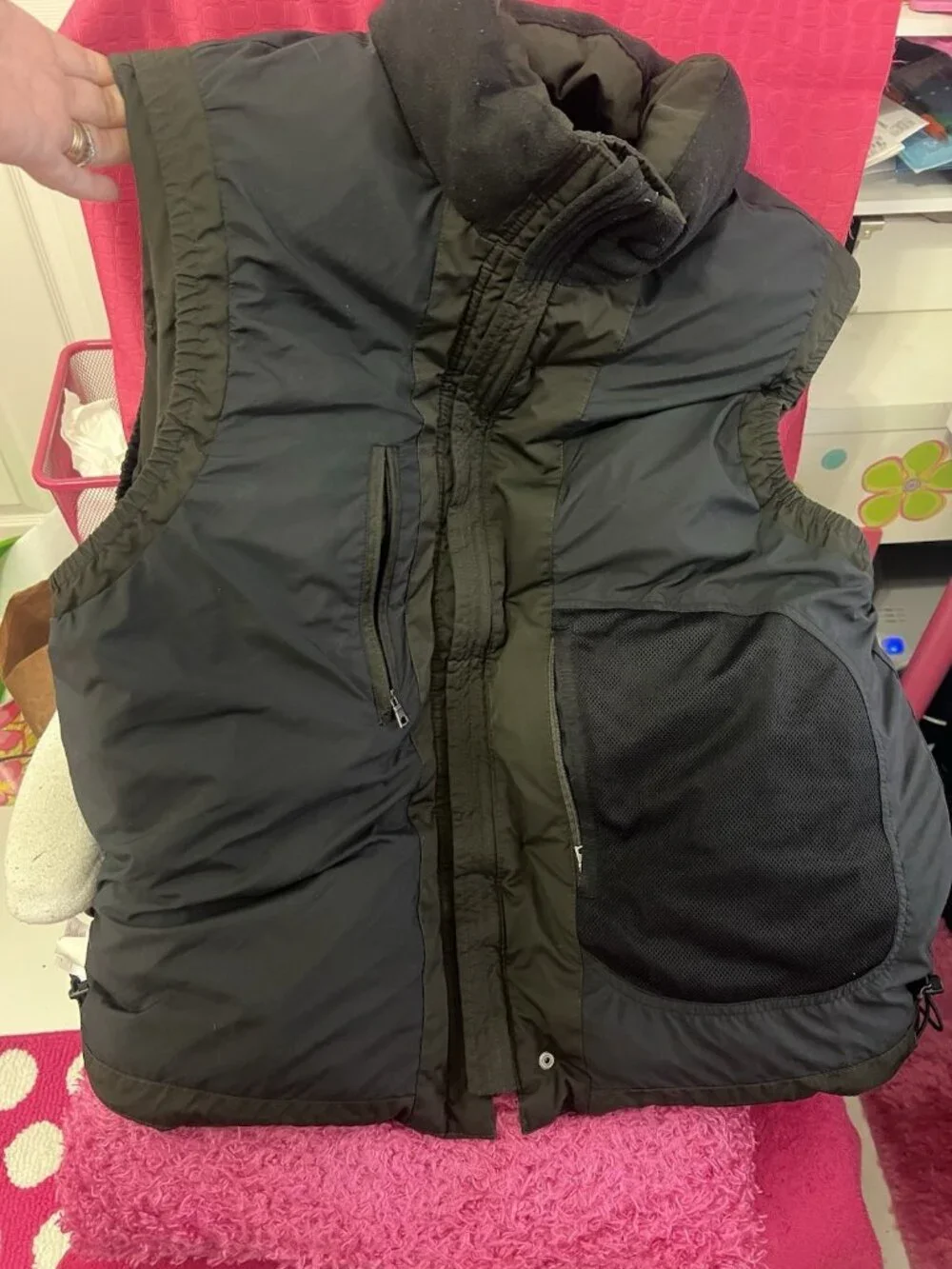 Banana Republic Goose Down Puffer Vest Men's LG Green Full Zip Button Front